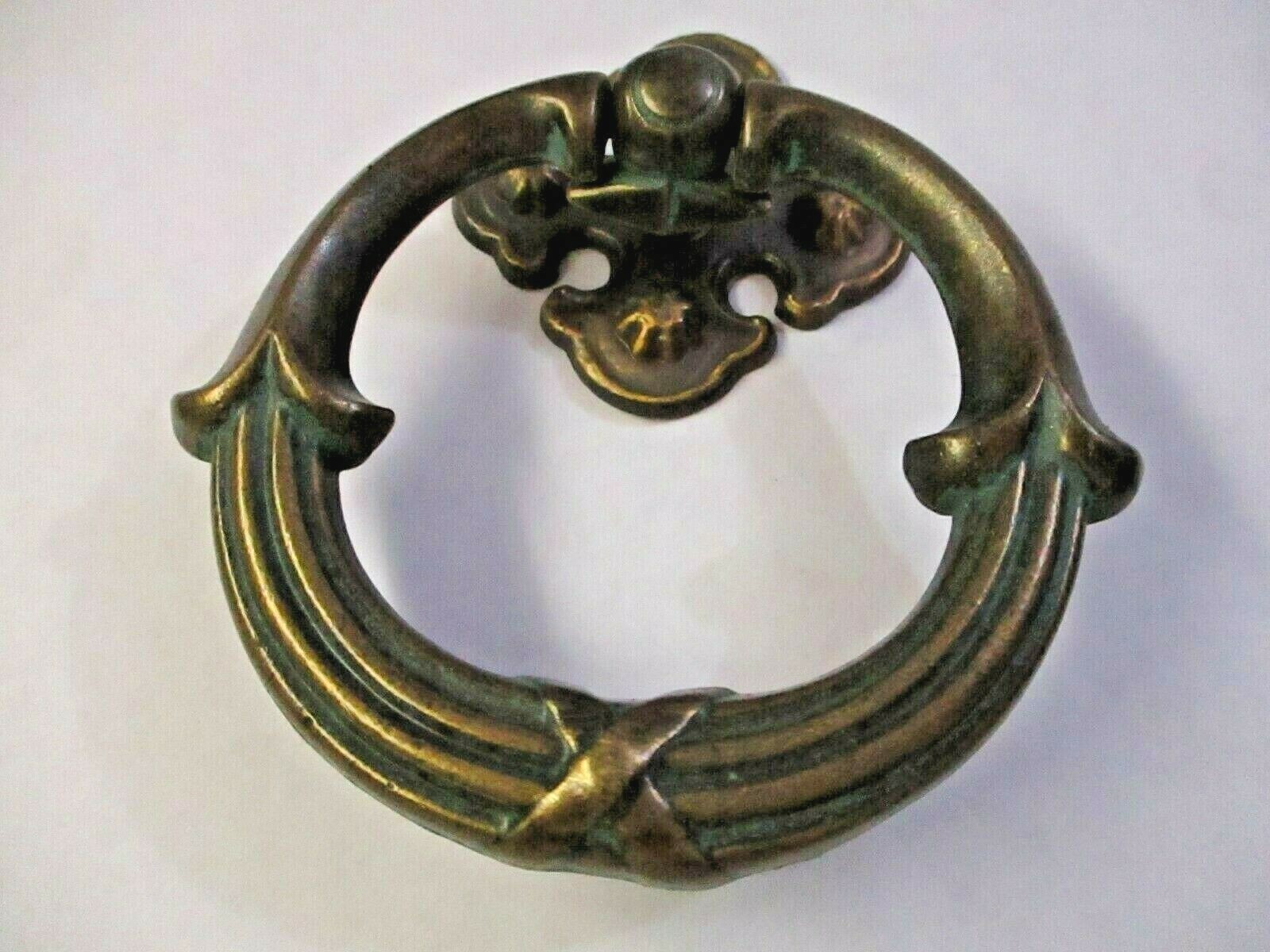 KBC N-3896 Knocker Style Drop Ring Pull Handle Backplate Dark Aged Brass MCM Vtg