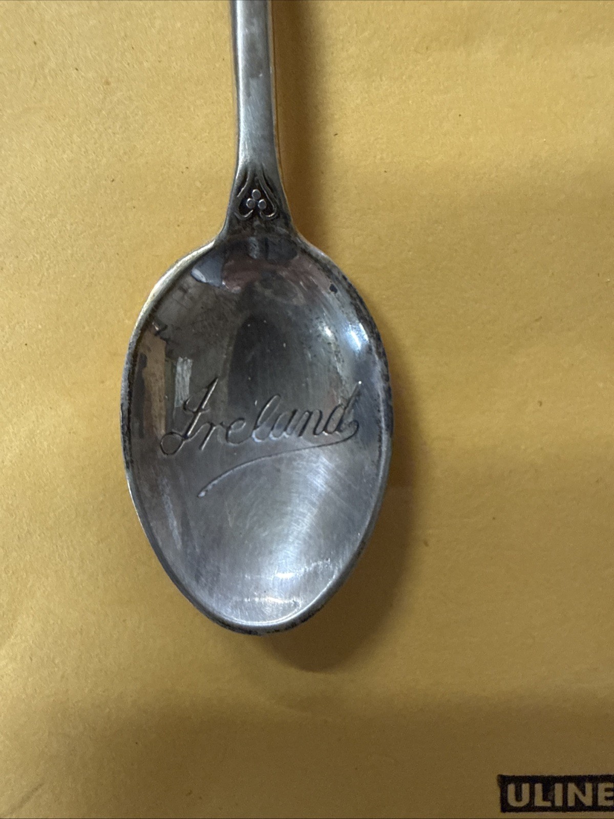 Shamrock 3 Leaf Clover Ireland Irish 3.6″ Enamel Sterling Souvenir Spoon 7g