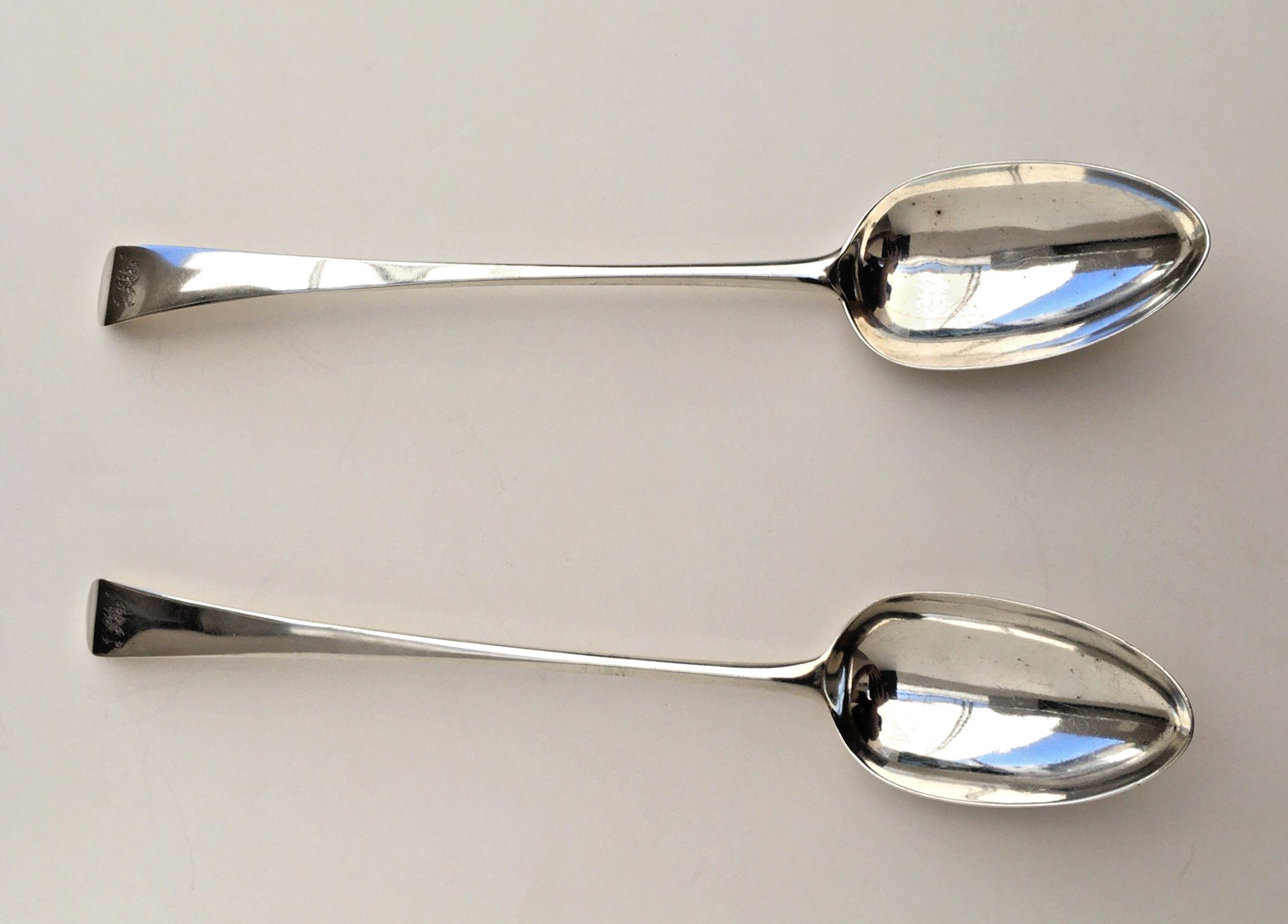 Pair of 1784-85 Hester Bateman London Sterling Silver Serving/stuffing Spoons