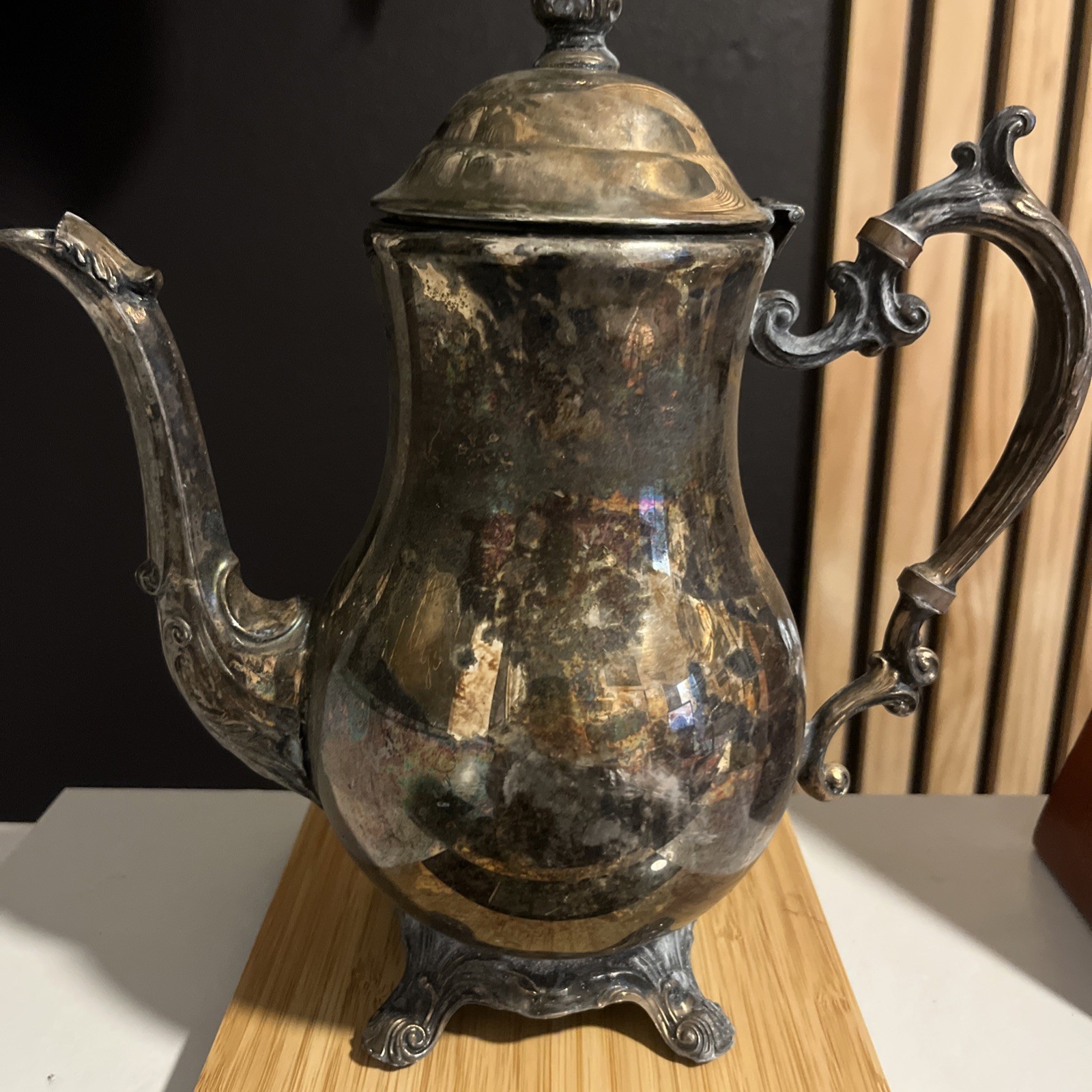VTG FB Rogers Silver Co 1883 Silver Plated Teapot Ornate Footed Coffee Pot USA