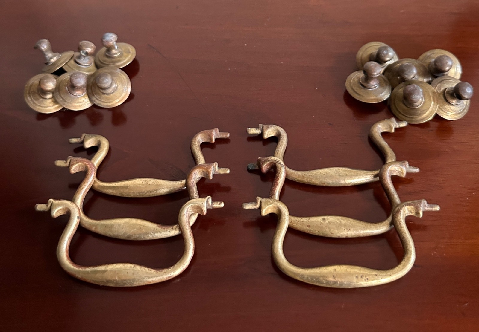 6 Antique Brass Colonial Revival French Provincial Dresser Drawer Bail Pulls