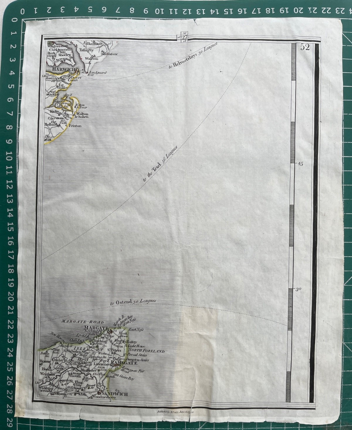 1794 Antique Map; Margate, Ramsgate, Harwich environs, Kent / Essex. John Cary