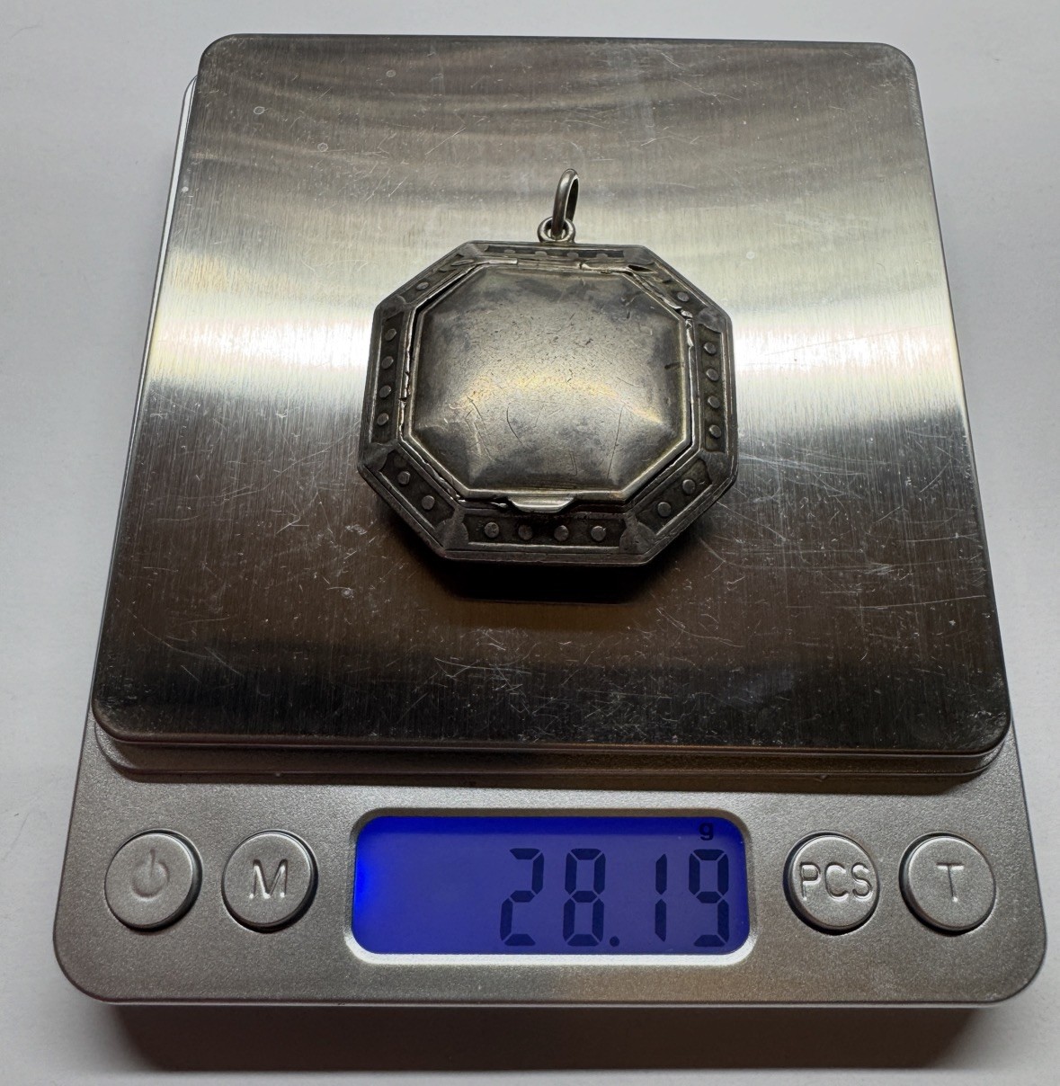 Antique Russian Imperial 88 Silver Locket Pendant, Niello Pattern, 28 g