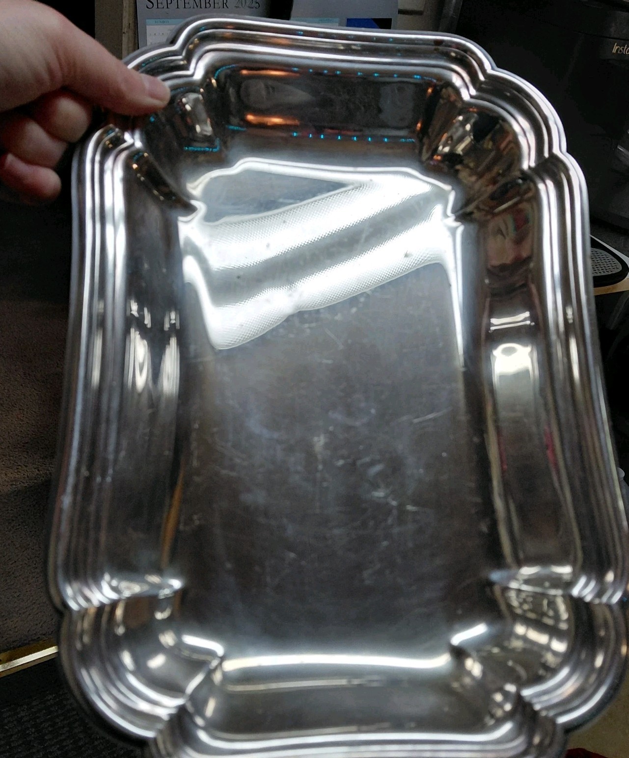 VINTAGE SILVER SERVING DISH TRAY TESTED NON MAGNETIC