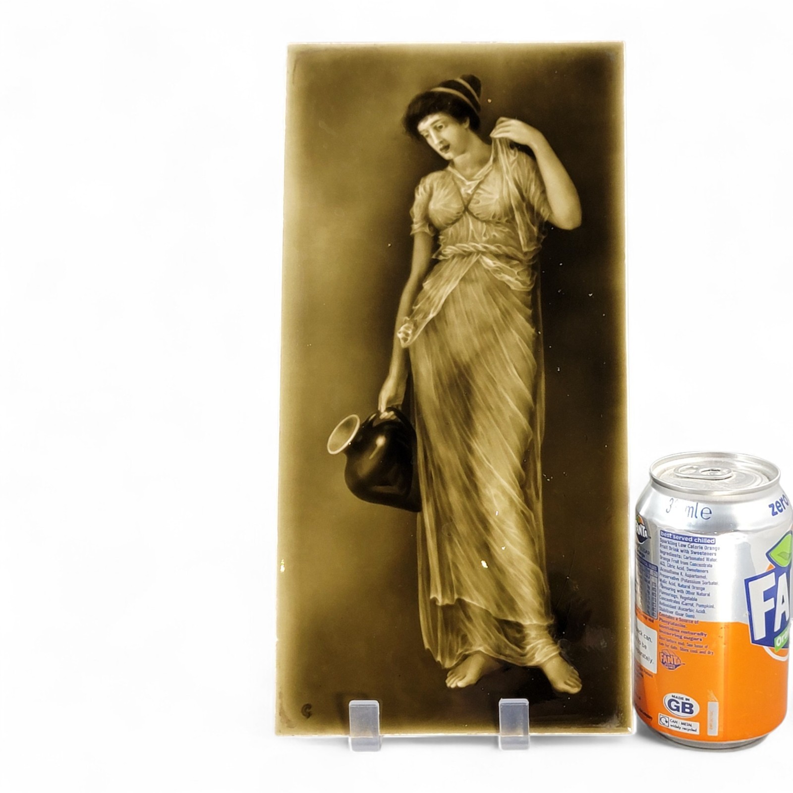 Art Nouveau Sherwin & Cotton Victorian tile “Lady with Ewer” c1890 mustard glaze