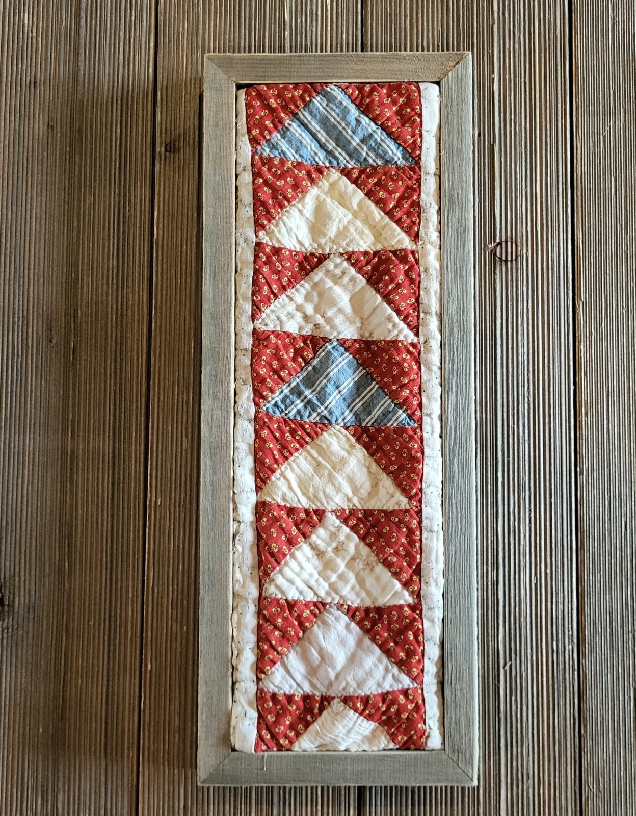 Vintage Flying Geese Quilt Piece, Wood Framed quilt piece
