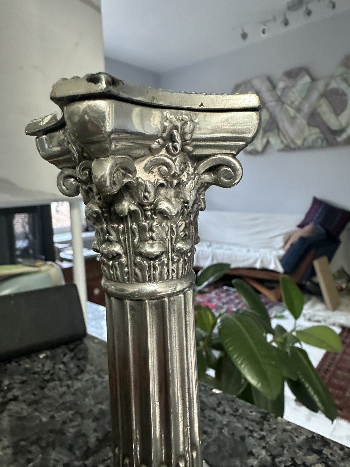Antique Mermod Jaccard Silver Quadruple Plate Corinthian Column Candle Holder