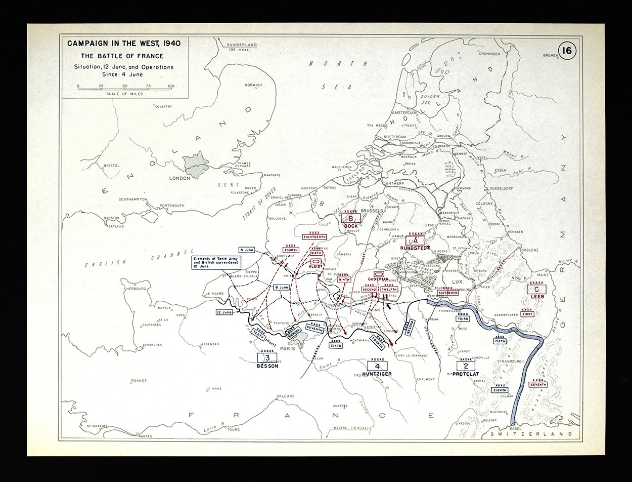 WWII Map 16 Battle of Flanders France Invasion Paris Belgium Germany June 1940