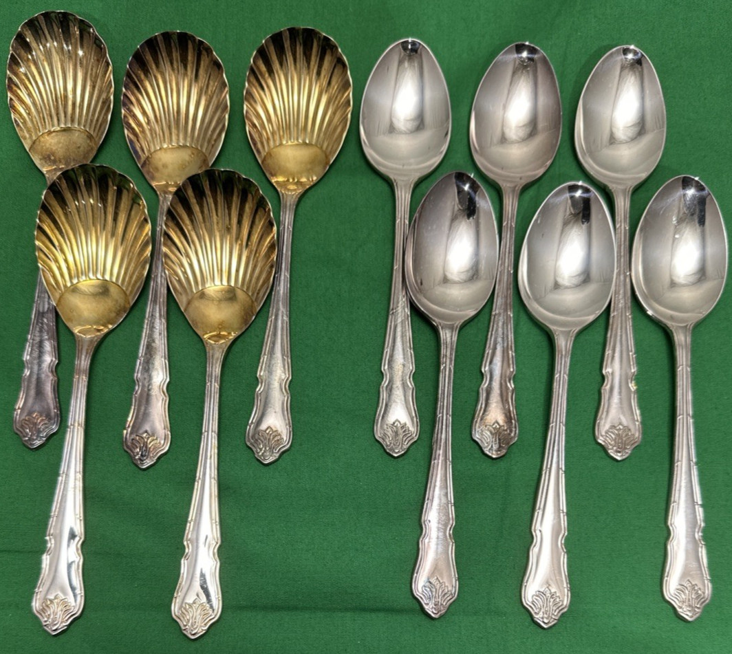11 Pc RITZ Silverplated 6 TEASPOONS & 5 SUGAR SHELLS Arthur Price Sheffield