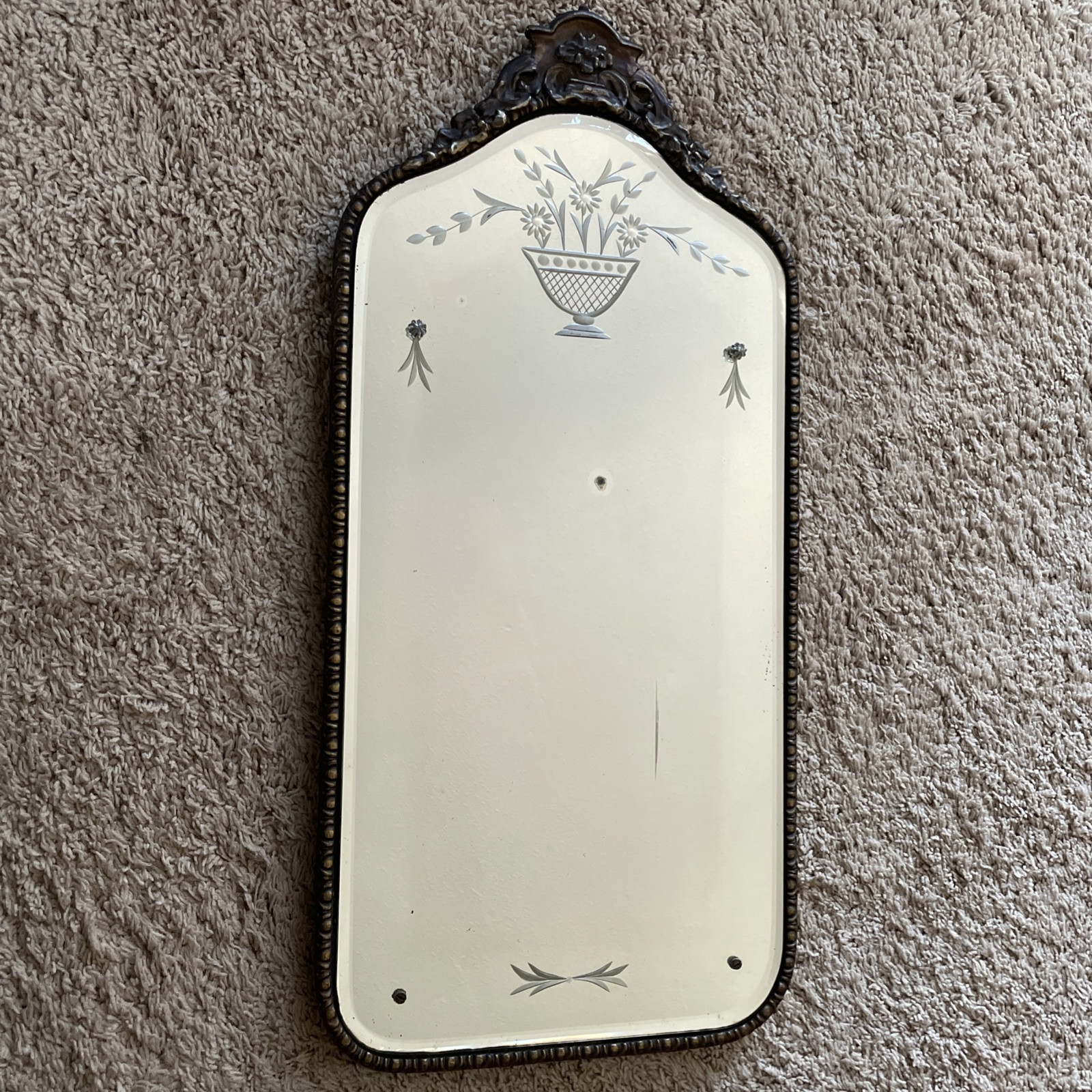 VTG Antique St Louis Art Galleries Wooden Wall Mirror 27.25”x12.75”