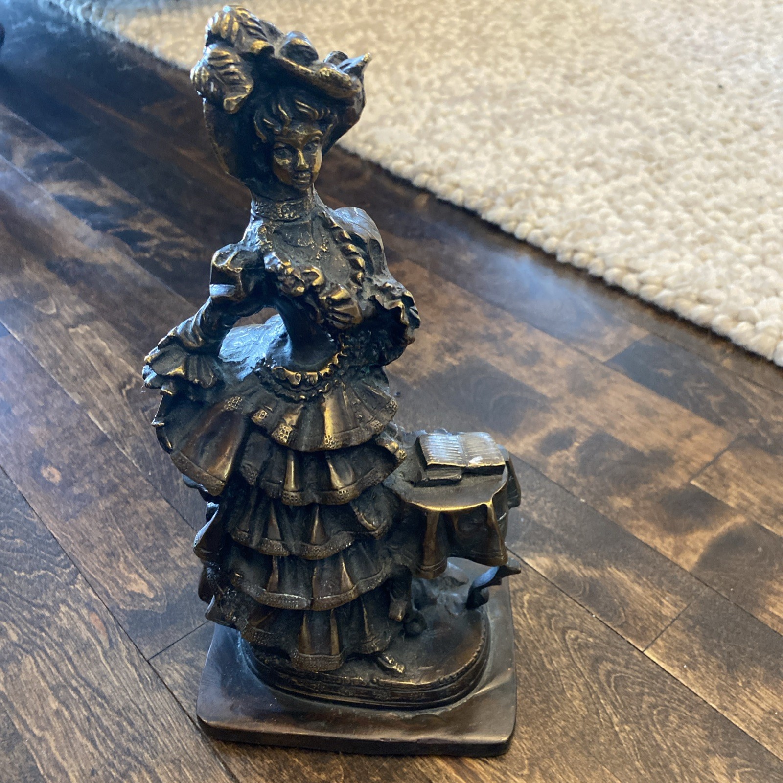 Brass Figurine Vintage Victorian Lady – Dress / Guestbook 11 In Tall Heavy Solid