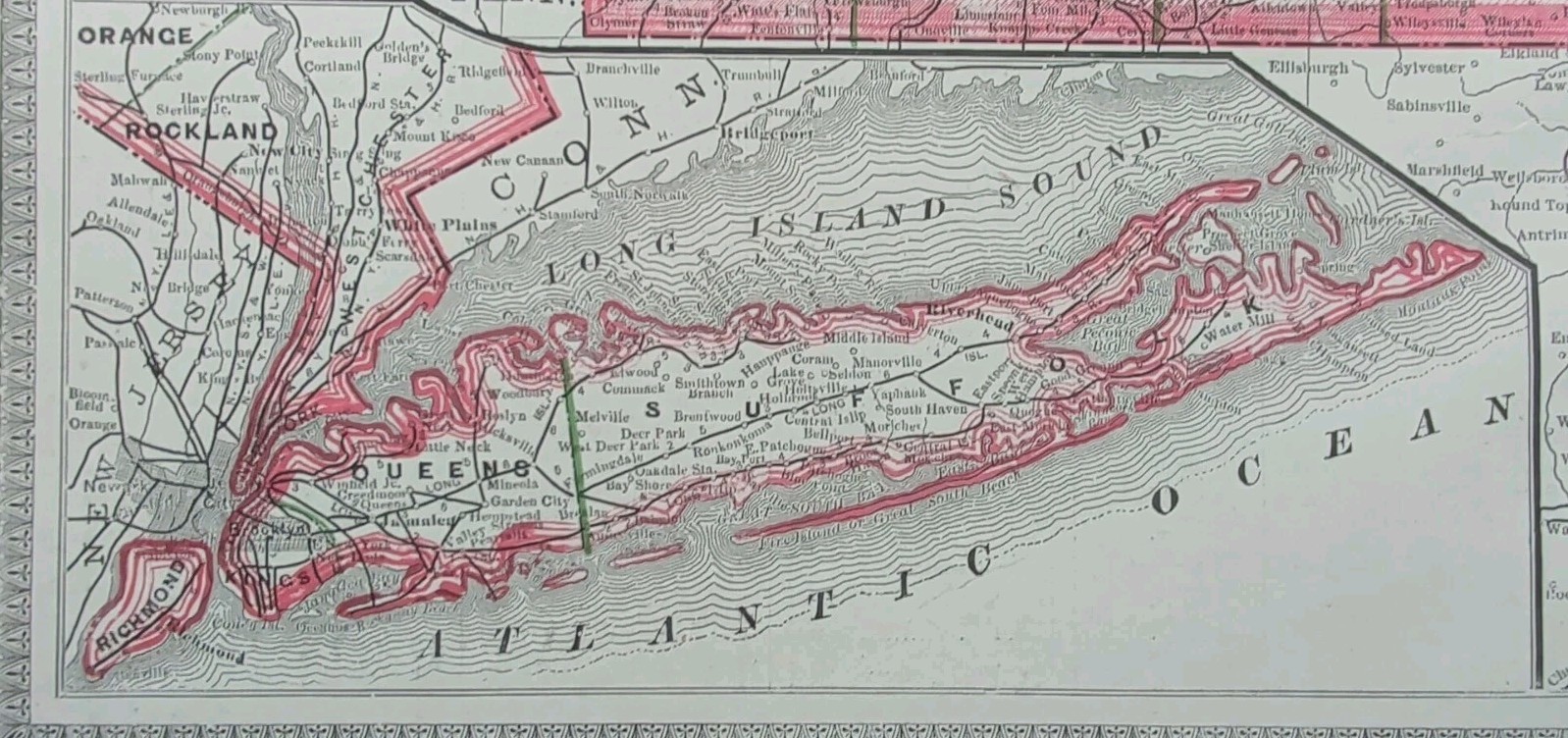 Vintage 1885 NEW YORK Map 21″x13″ Old Antique Original LONG ISLAND WHITE PLAINS