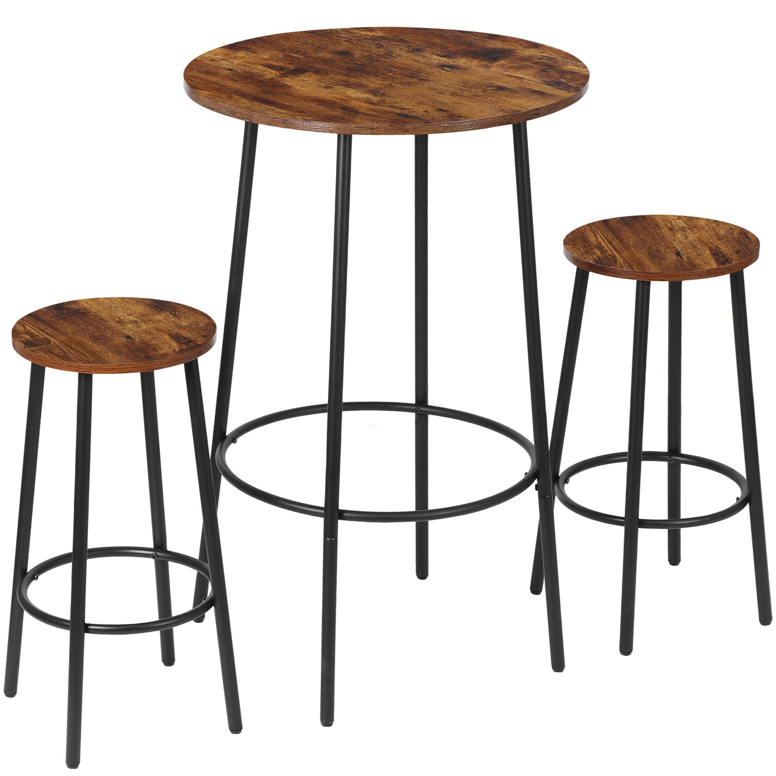 3 Piece Pub Dining Table Set Wooden Round Breakfast Tables w/2 Bar Chairs Stools