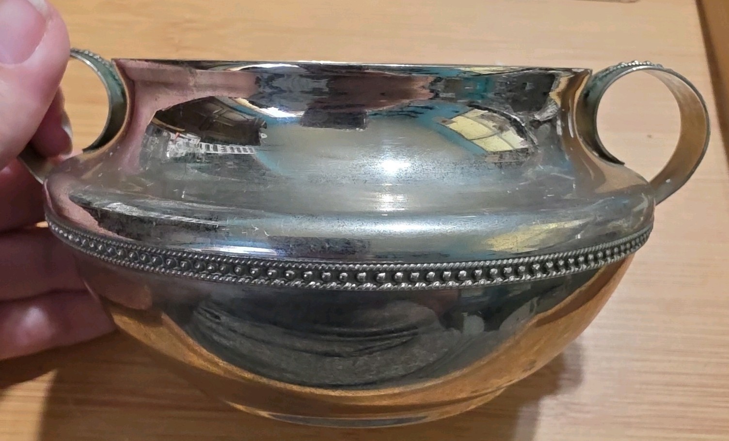 Antique Silverplate Sugar Bowl with Two-Handle Beaded Design