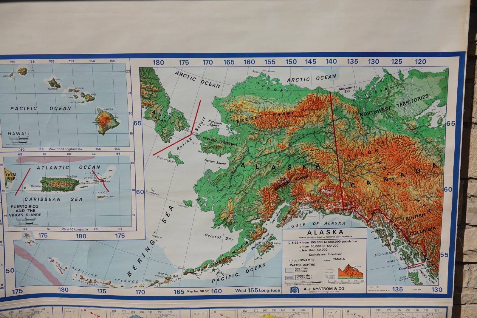 A J NYSTRUM CO. 3 PAGE PULL DOWN CLASSROOM MAP NORTH AMERICA 1970’S