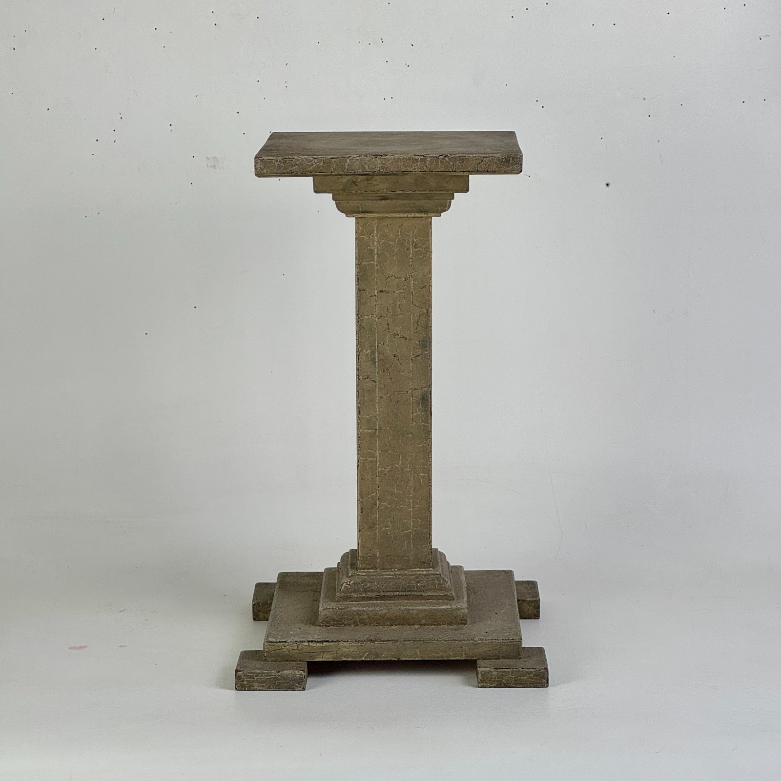 Antique Neoclassical Style Wooden Pedestal Plinth Display Stand in Olive Green