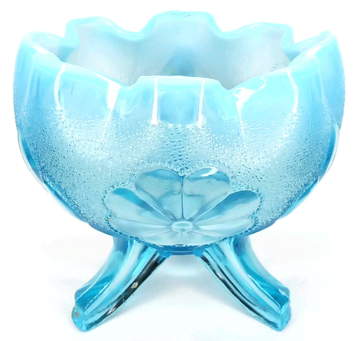 Antique 1900s Northwood Glass Daisy And Plume Blue Opal Rose Bowl New Arrival