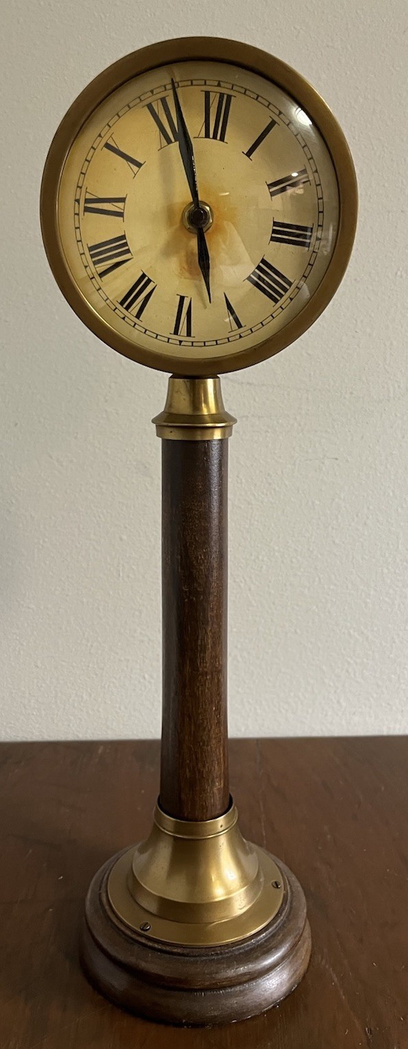 Decorative Brass/Wood Reproduction of Nautical Engine Order Telegraph w/Clock