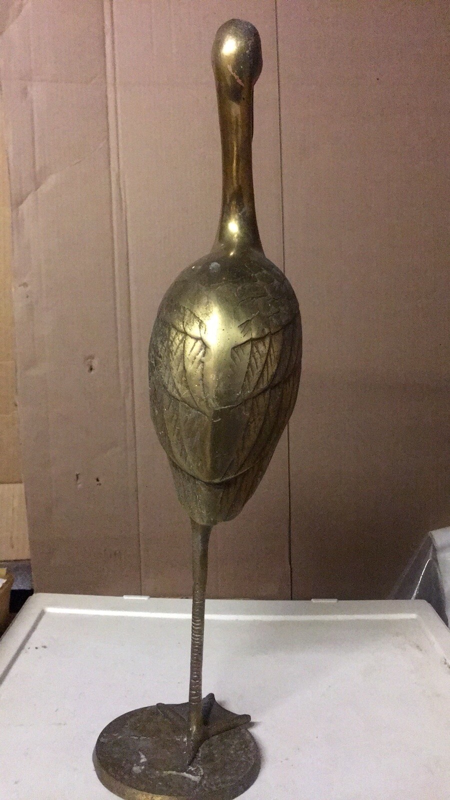 Unique Statue Large Canne Standing On One Leg Brid Bronze