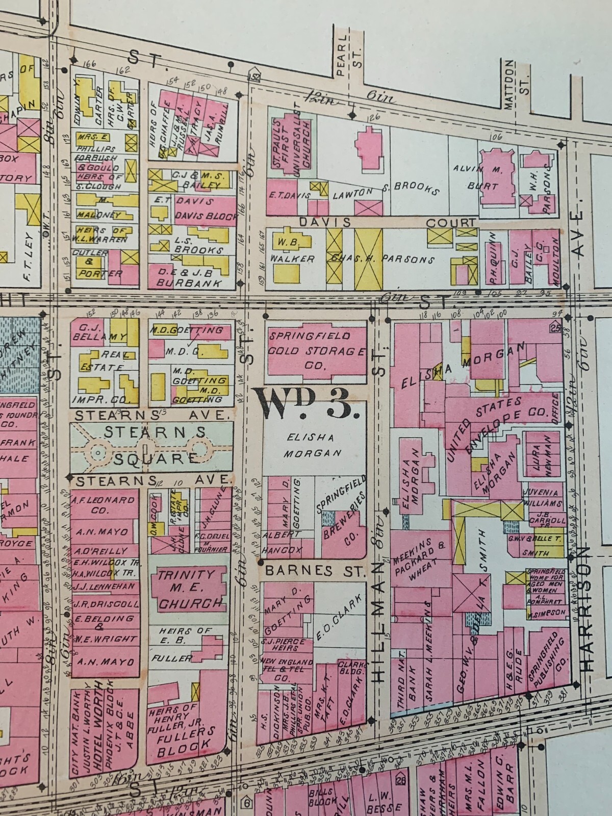 1899 SPRINGFIELD MA UNION STATION HAMPDEN PARK HARRISON TO ESSEX ST ATLAS MAP