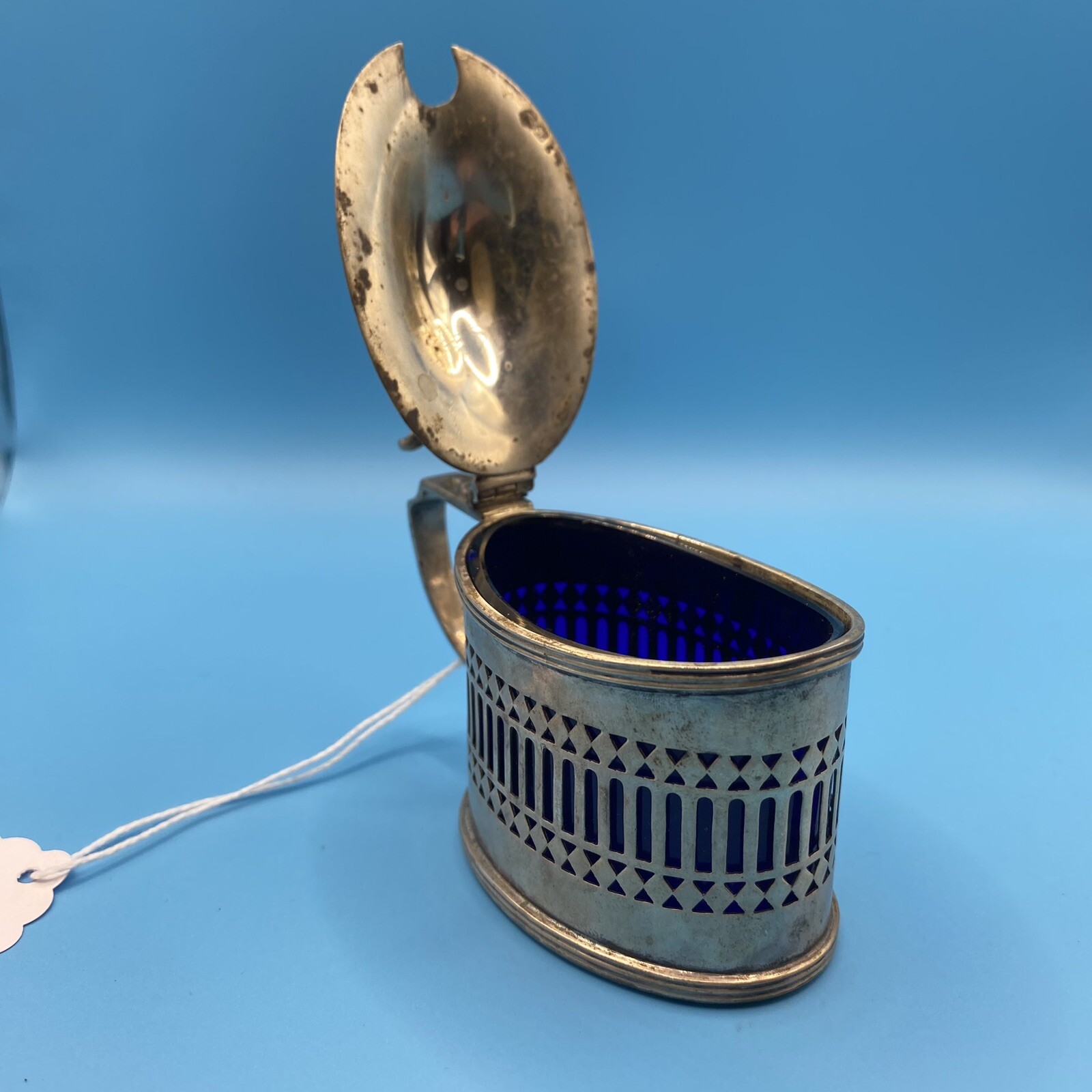 Antique Sterling Silver Mustard Pot Stokes & Ireland Chester Hallmarked & Cobalt