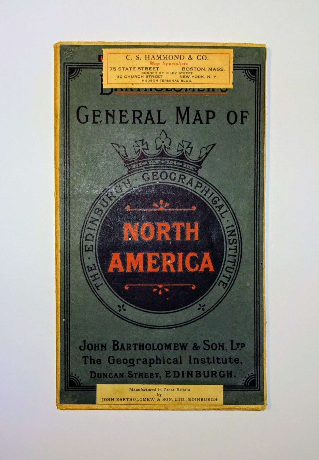 1900s NORTH AMERICA MAP by John Bartholomew & Son 37″ x 29″ Color Folding Linen