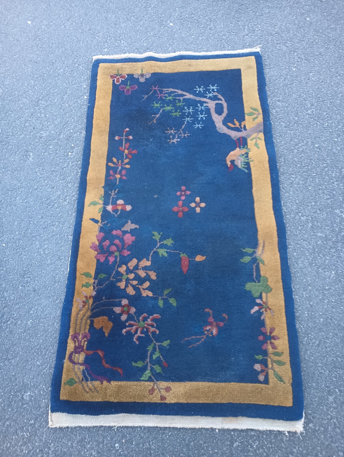 Antique Hand Made Wool Chinese Runner Rug/46 InX24 Inches International Sale