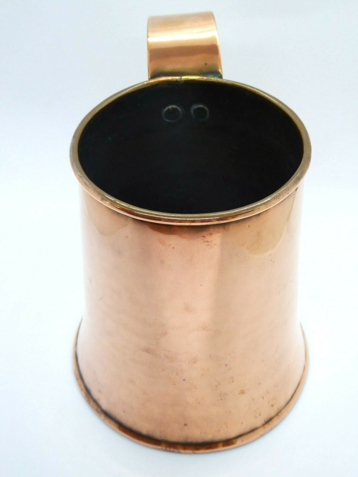 Antique Large Copper Tavern Pot With Keyed Seam & Riveted Strap Looped Handle