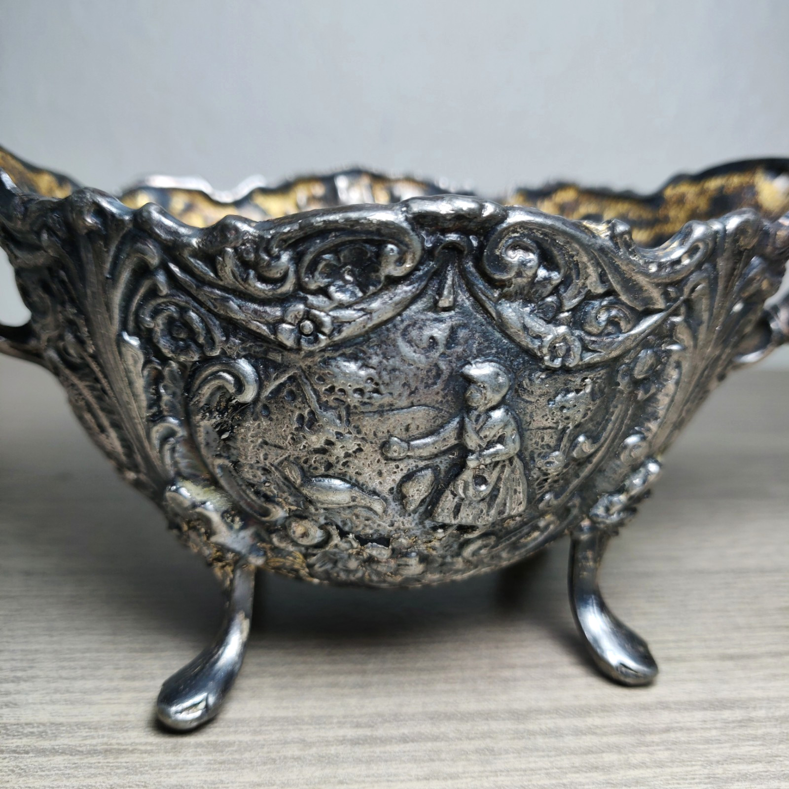 Antique Victorian Repousse Silvertone Open Sugar Bowl 7 x 3.75 Inches