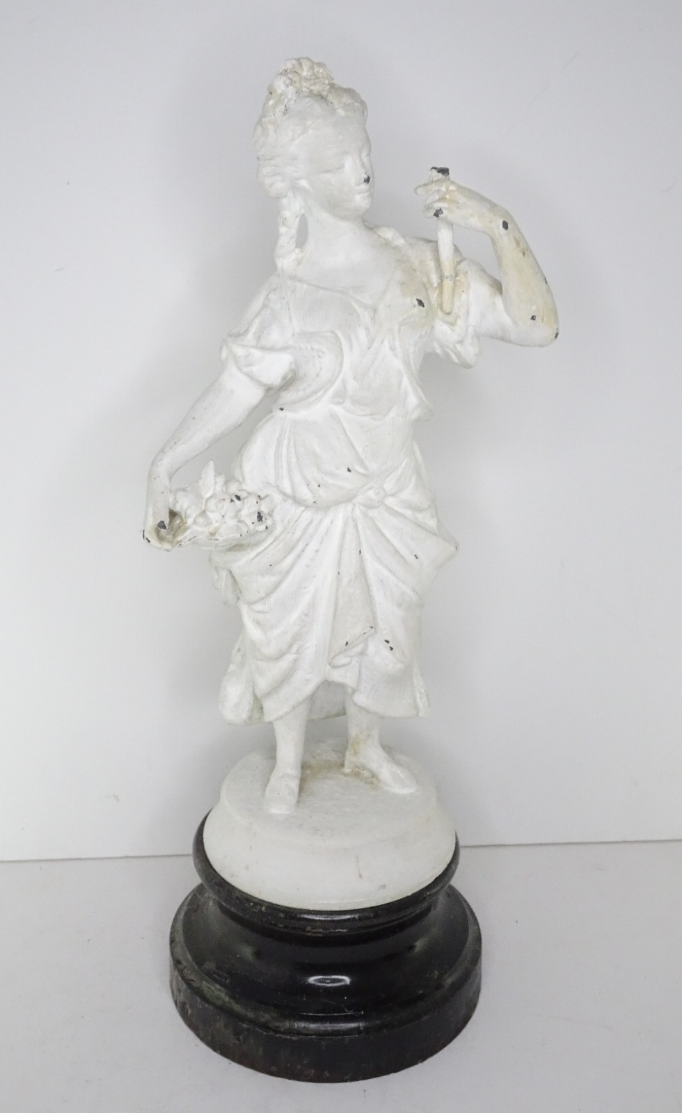 Pair Victorian Spelter French? Figurines, Man & Lady, Painted White, Antique