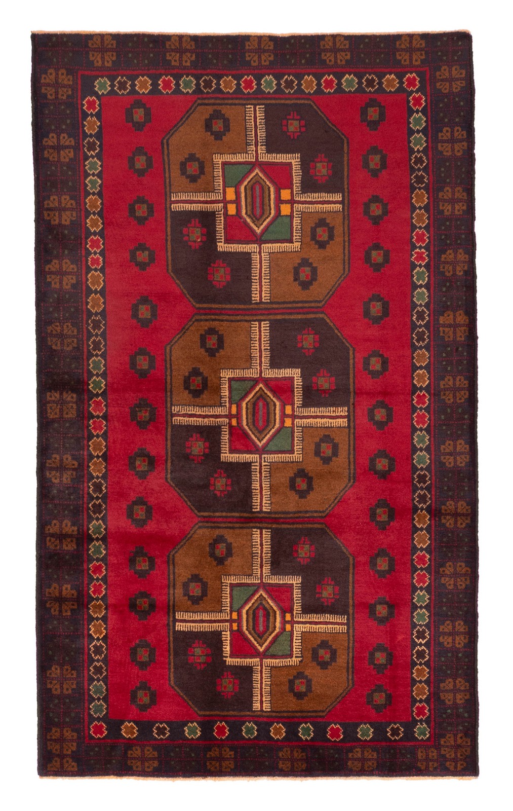 Vintage Geometric Area Rug 3’9″ x 6’3″ Traditional Hand-Knotted Wool Carpet