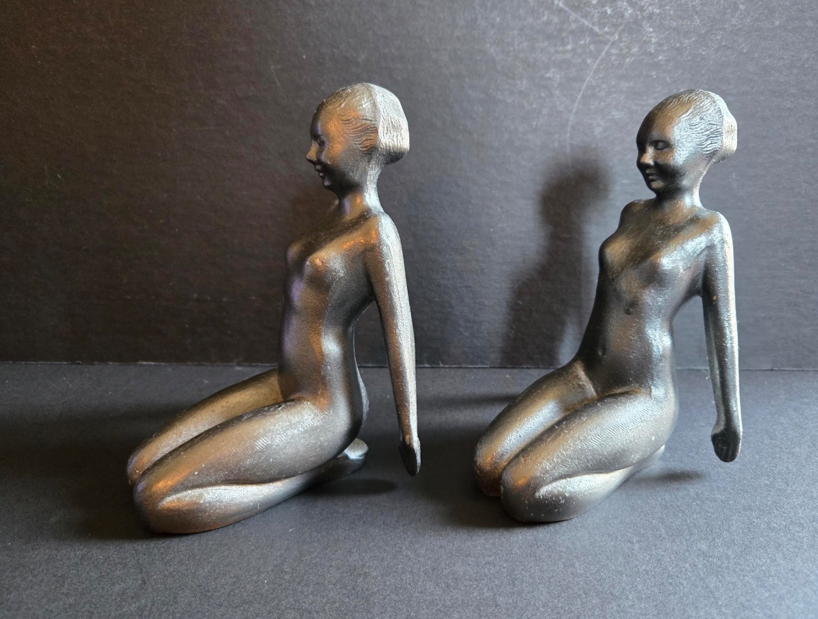 RARE ORIGINAL 1920 RISQUE DECO FRANKART? NUDE FLAPPER ZIEGFELD PEDESTAL BOOKENDS