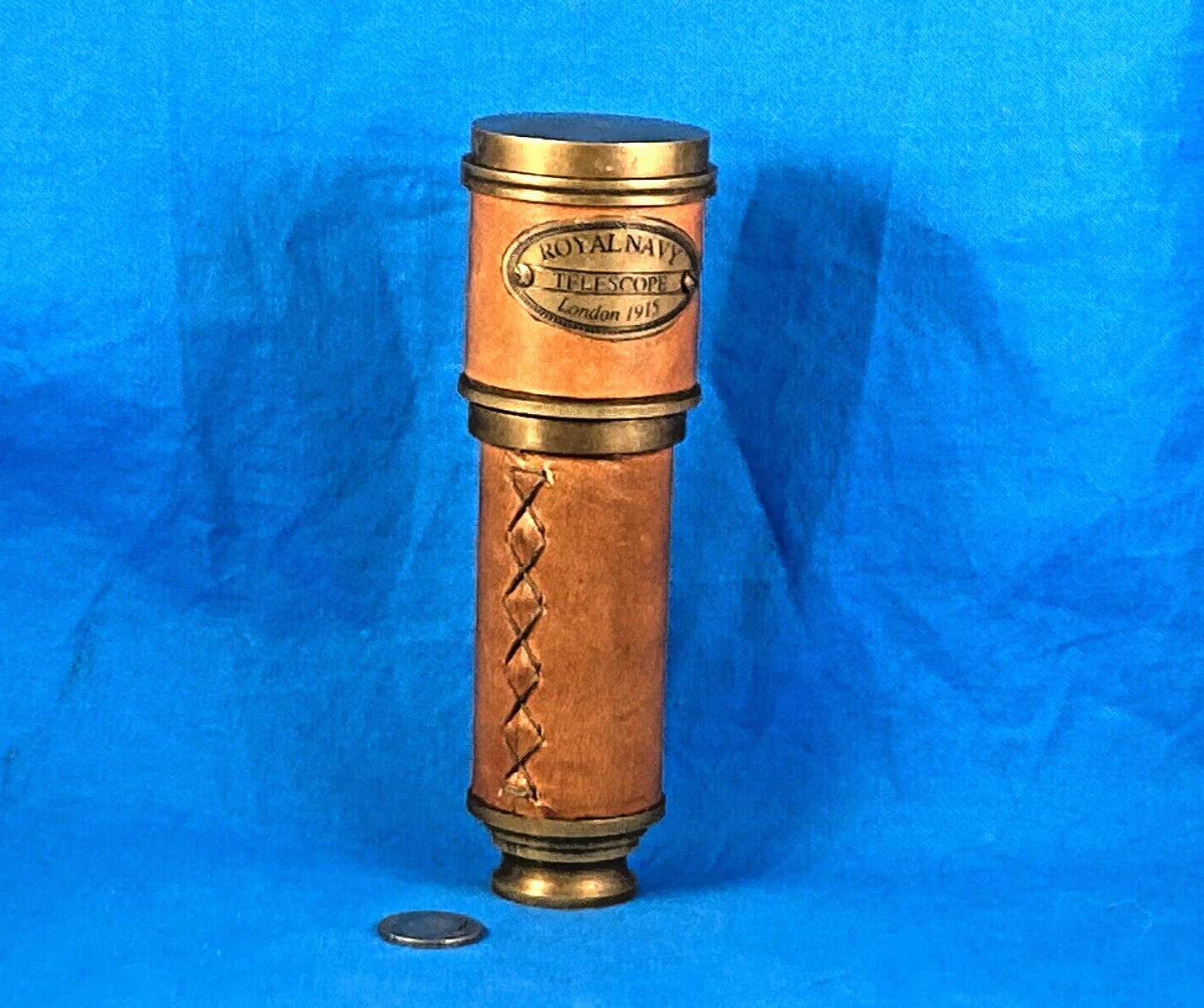 MODERN REPRODUCTION ROYAL NAVY TELESCHOPE LONDON 1915 LEATHER WRAPED BRASS