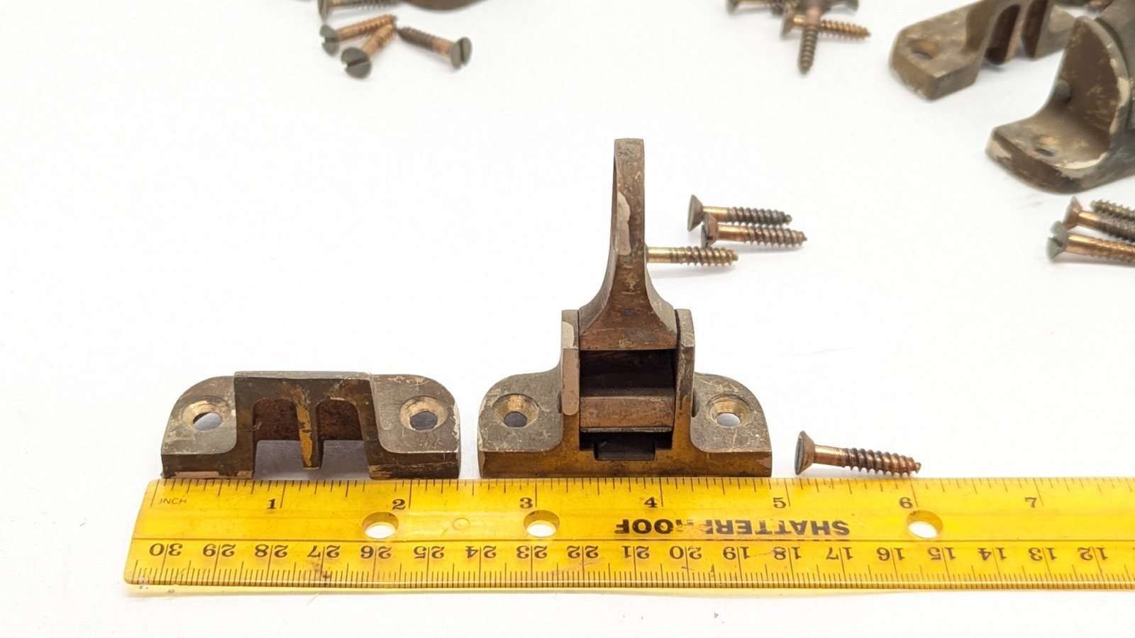 1910s 1920s Vintage Brass Handle Window Lock Set Ready to Install Lot Of 8