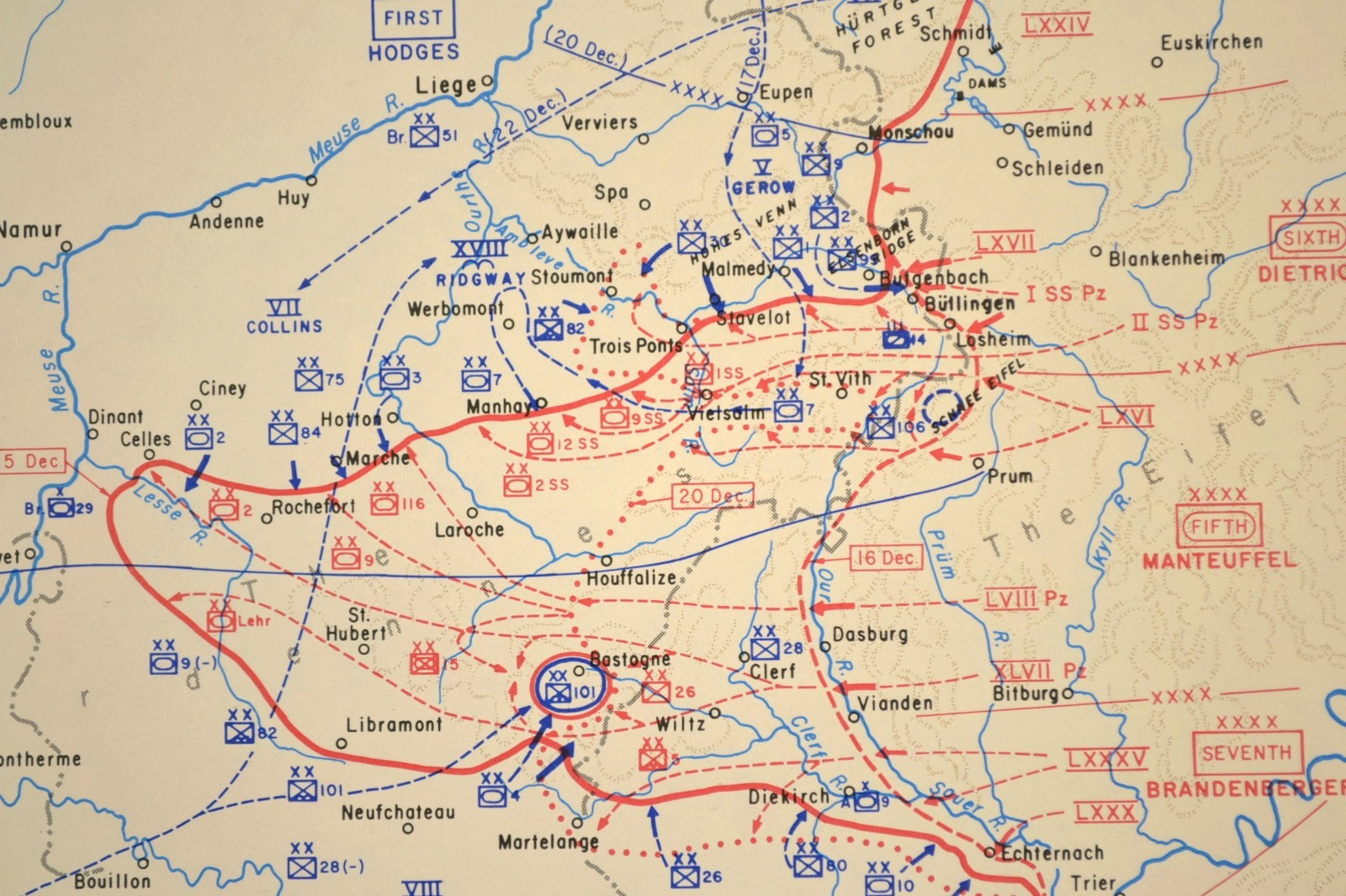 Vintage Battle of the Bulge Map Ardennes Campaign WWII Operation Autumn Mist