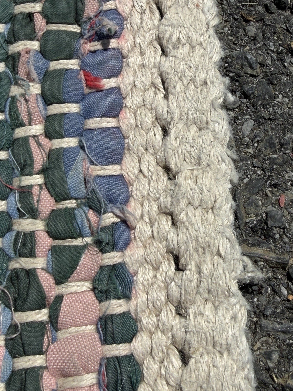 Vintage Abstract Linear Color American Farmhouse Braided Rag Rug Wool Cotton 8×5