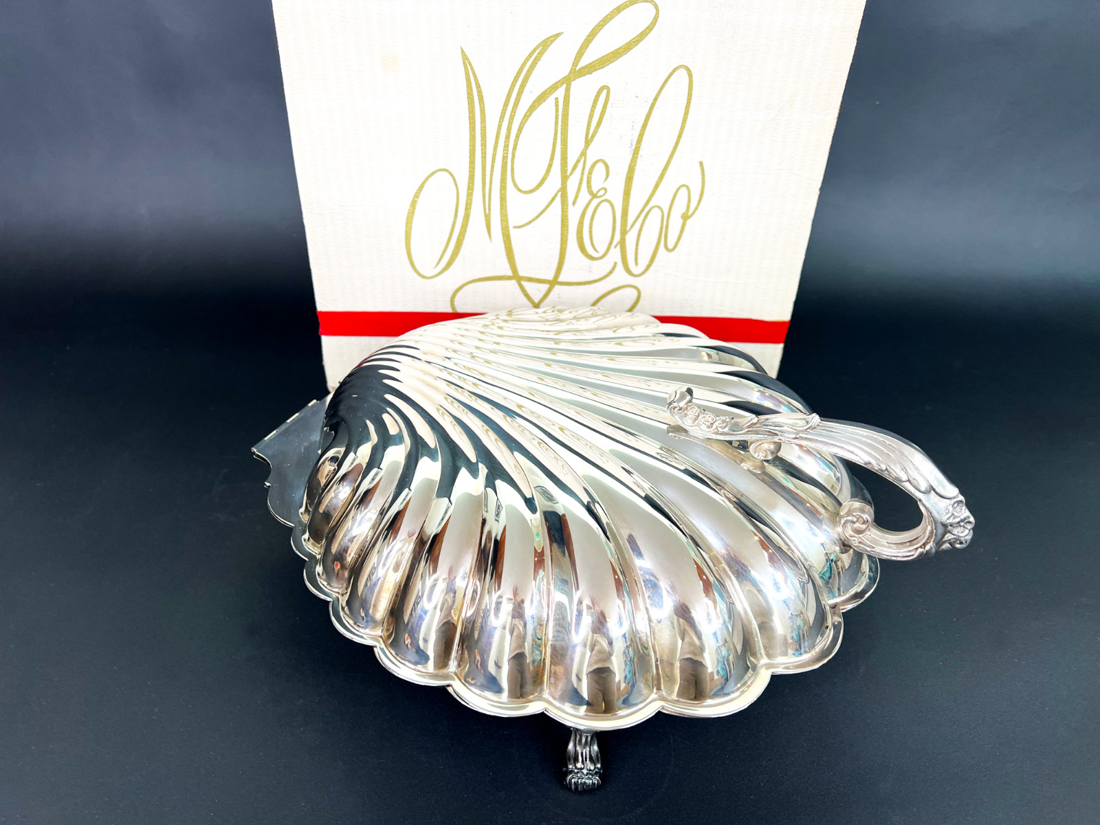VTG Sheffield Silver Co 13″ Clam Shell Hollywood Regency Claw Foot Hinged Dish