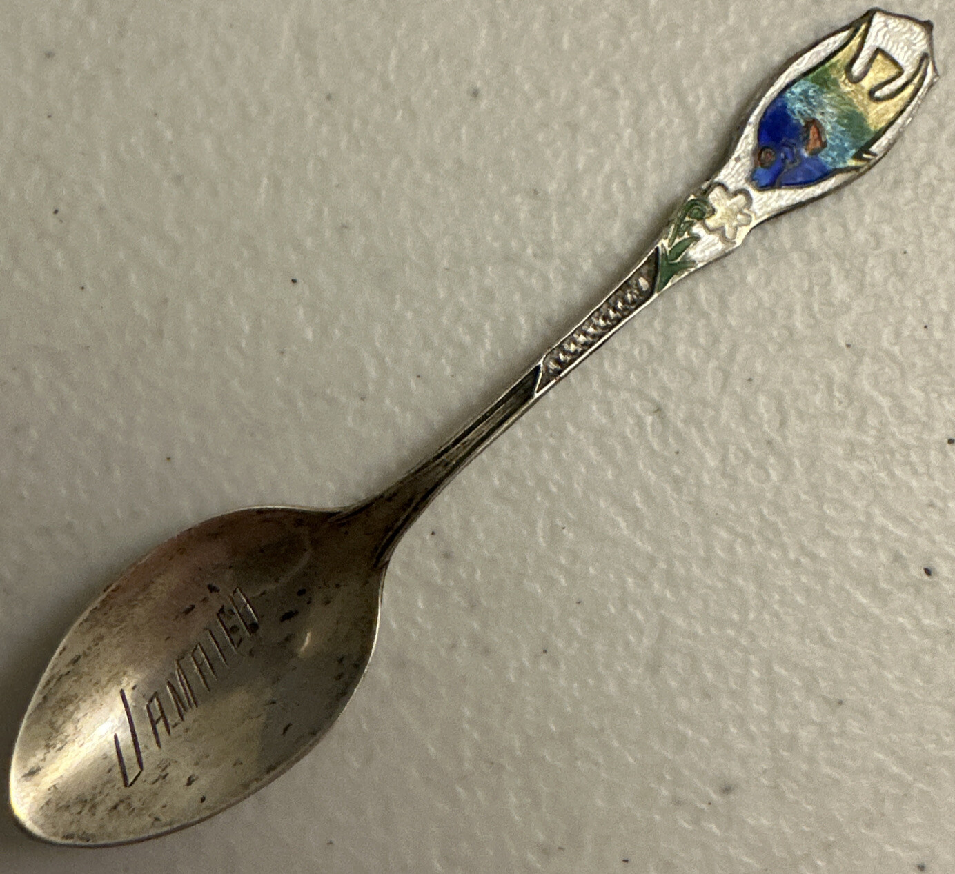 Antique Breadner Mfg. Co. Enamel Fish Sterling Silver Jamaica Souvenir Spoon