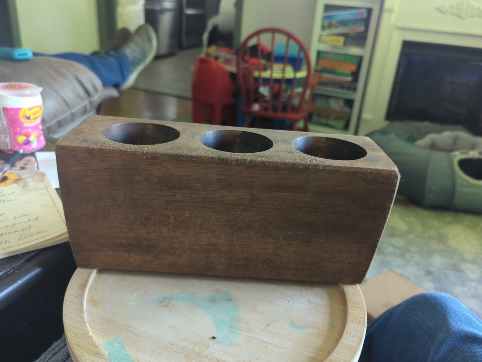 Vintage Style 3 Hole Wooden Sugar Mold Wood Candle Holder Primitive