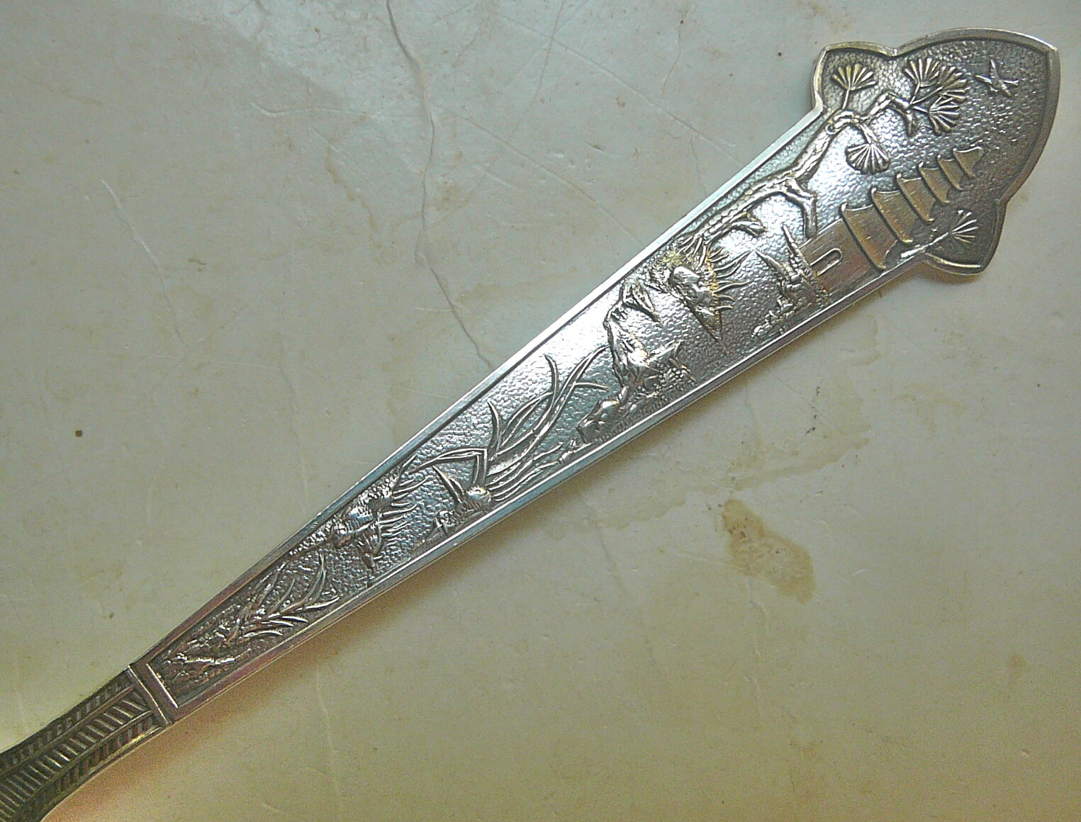 Gorham ☛JAPANESE ☚ Sterling LARGE MASTER BUTTER KNIFE 1871 7 3/4″ Bright-Cut