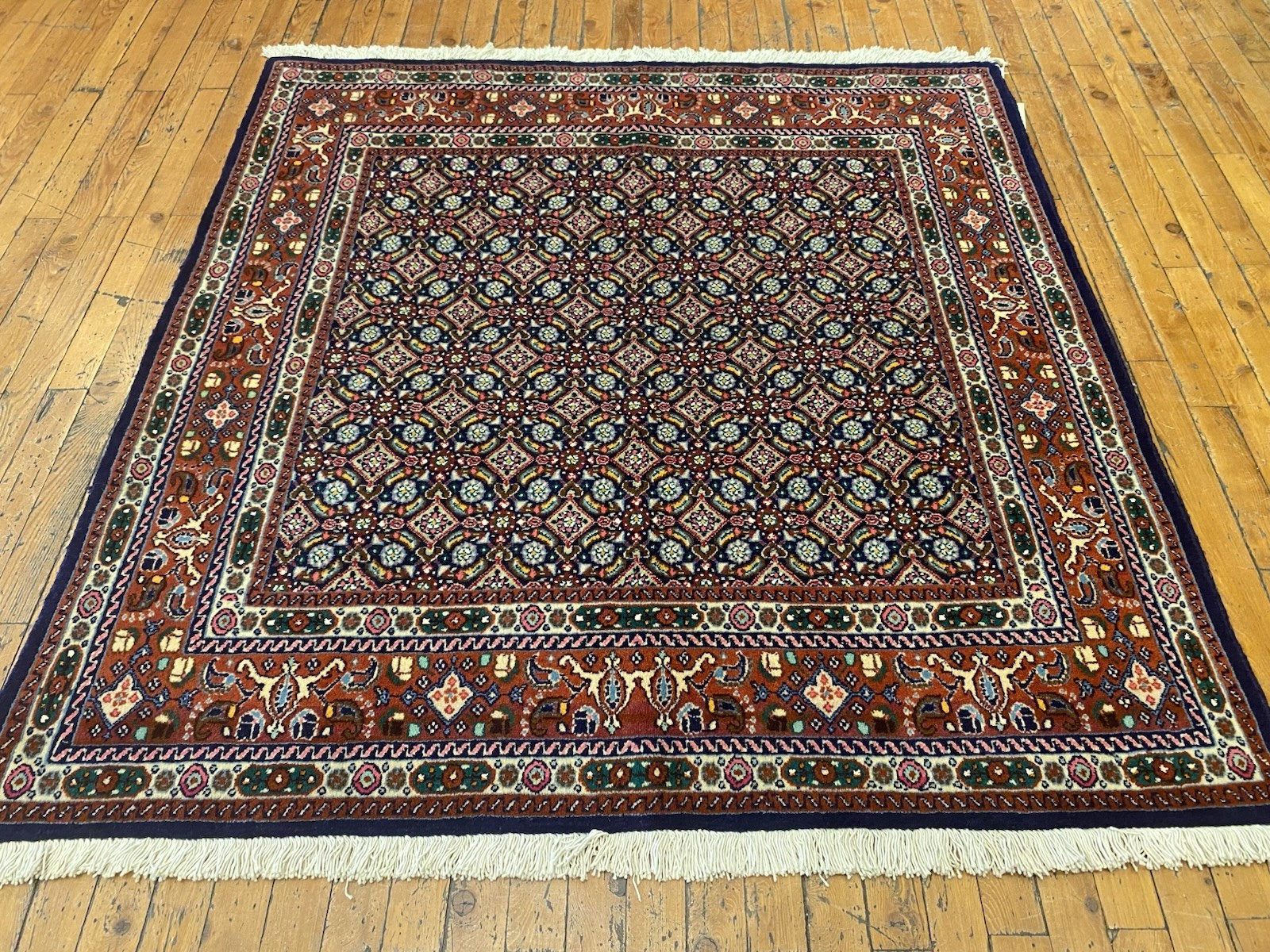Gorgeous Antique 1940-1949s Wool Pile Natural Dye Hereke Rug 4’x4’1”