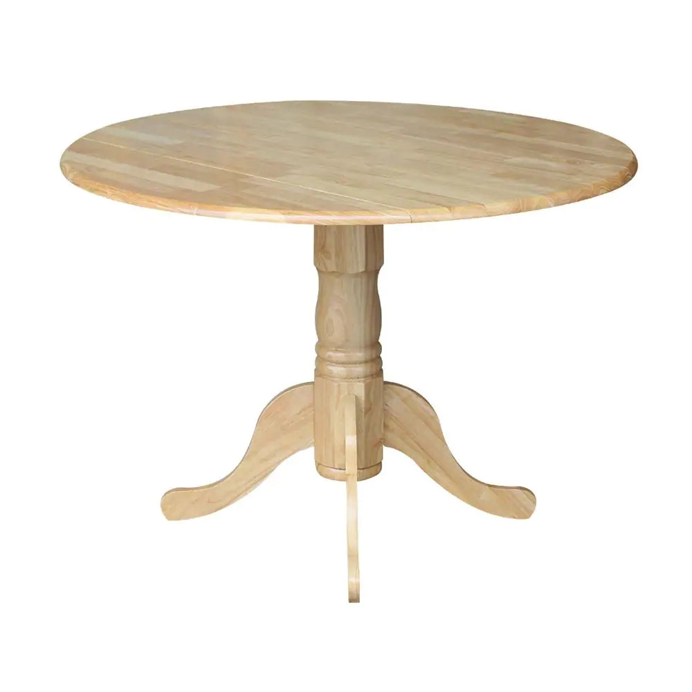 Dining Table Dual Drop Leaves Solid Wood Natural Pedestal Seats 4 People Durable