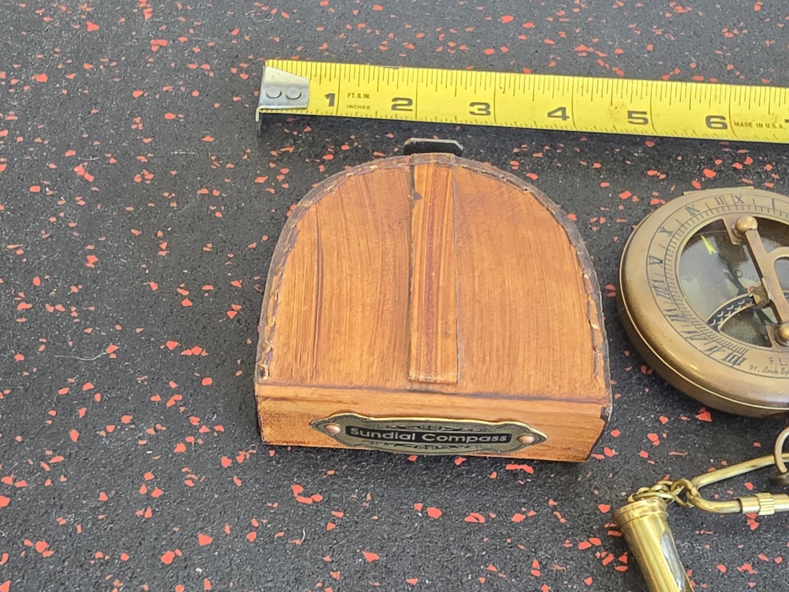 Antique Brass Pocket Compass Sundial Vintage Nautical Gift With Leather Case
