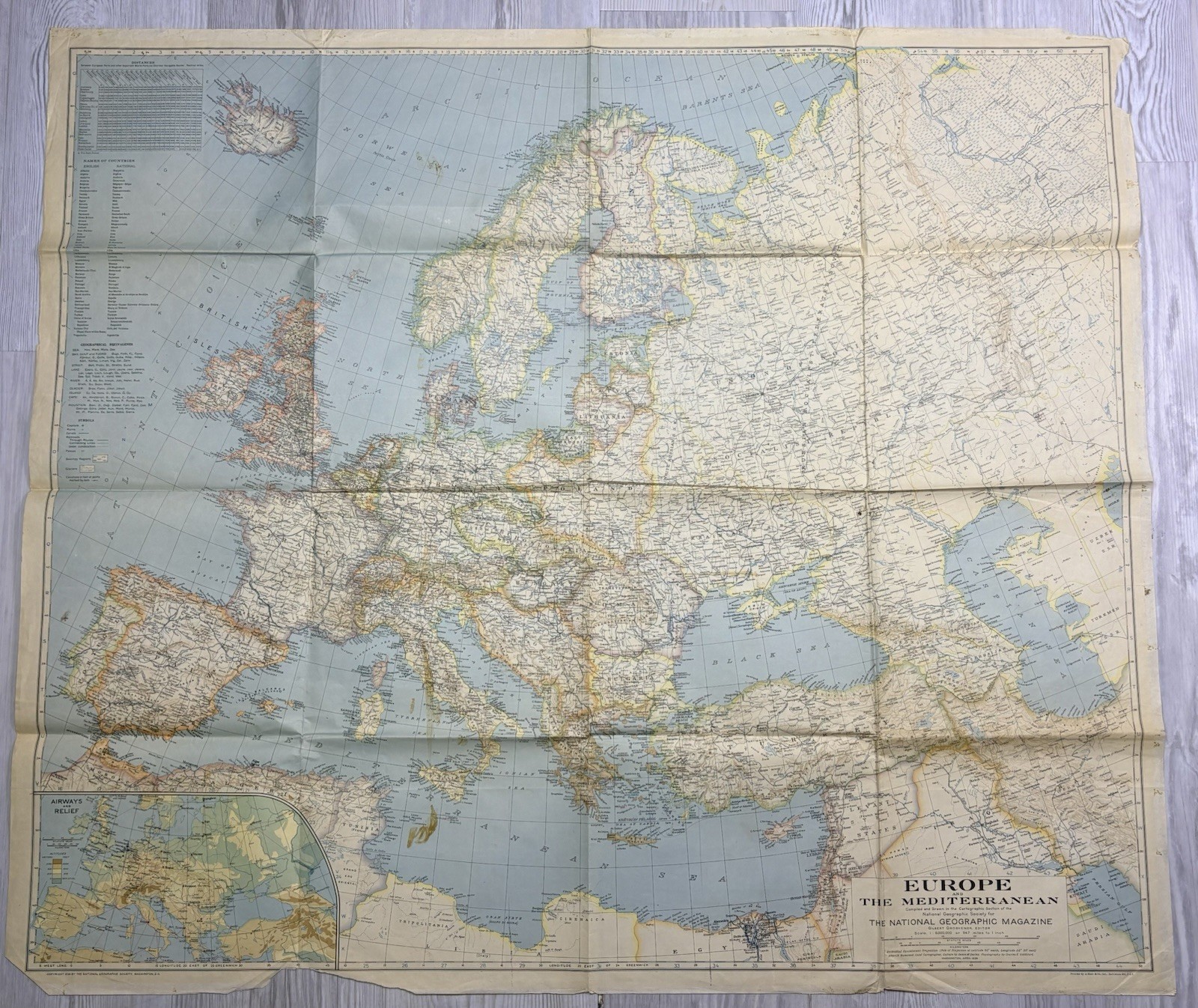 1938 National Geographic Map Europe And The Mediterranean Gilbert Grosvenor
