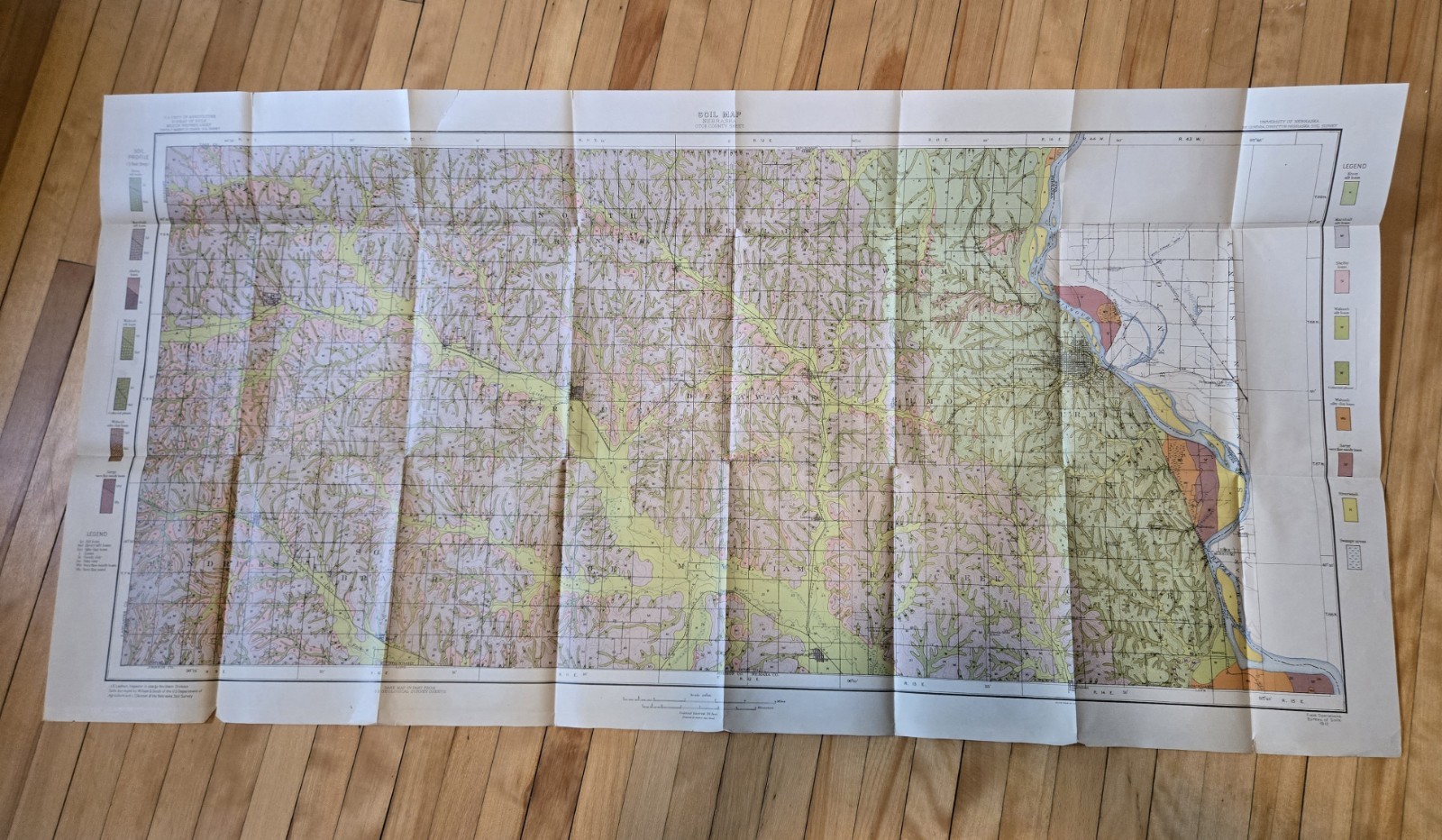 1912 Otoe County Nebraska USDA Soil Map 44″ x 22″ in Color Geology