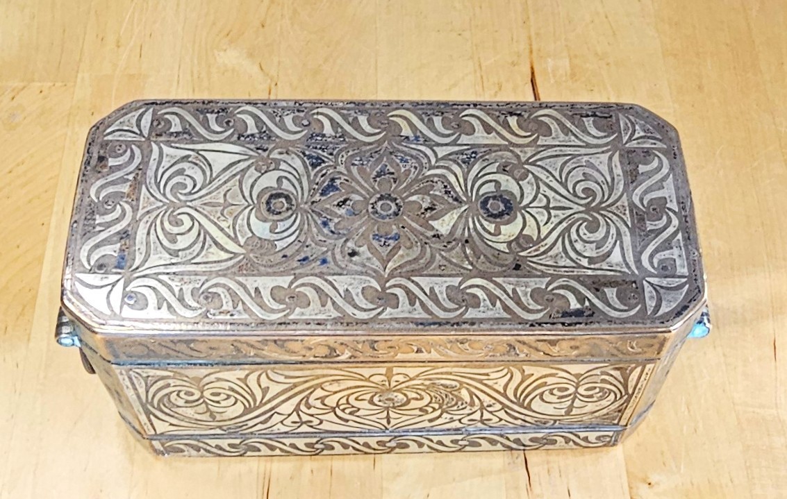 1890s Mindanao Philippines Betel Nut Lime Box Bronze Silver Antique Heavy