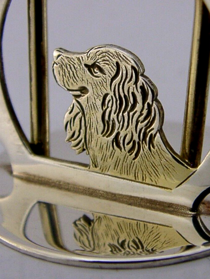 STERLING SILVER SPANIEL GUN DOG ANIMAL MENU HOLDER 1989 HUNTING SHOOTING