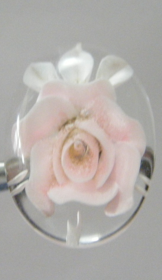 Vtg 50s Lucite 3D button colorful reverse carved pink rose flower metal shank