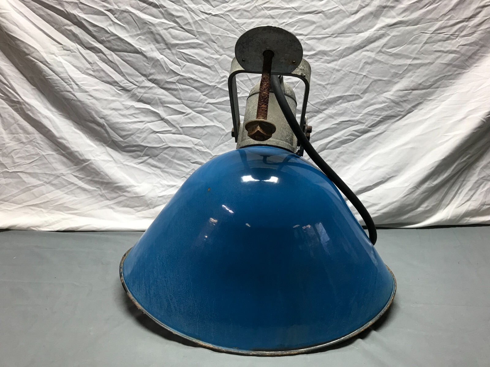VTG Metal Industrial Cobalt Blue Porcelain Elliptalux Light Fixture Old 1225-23B
