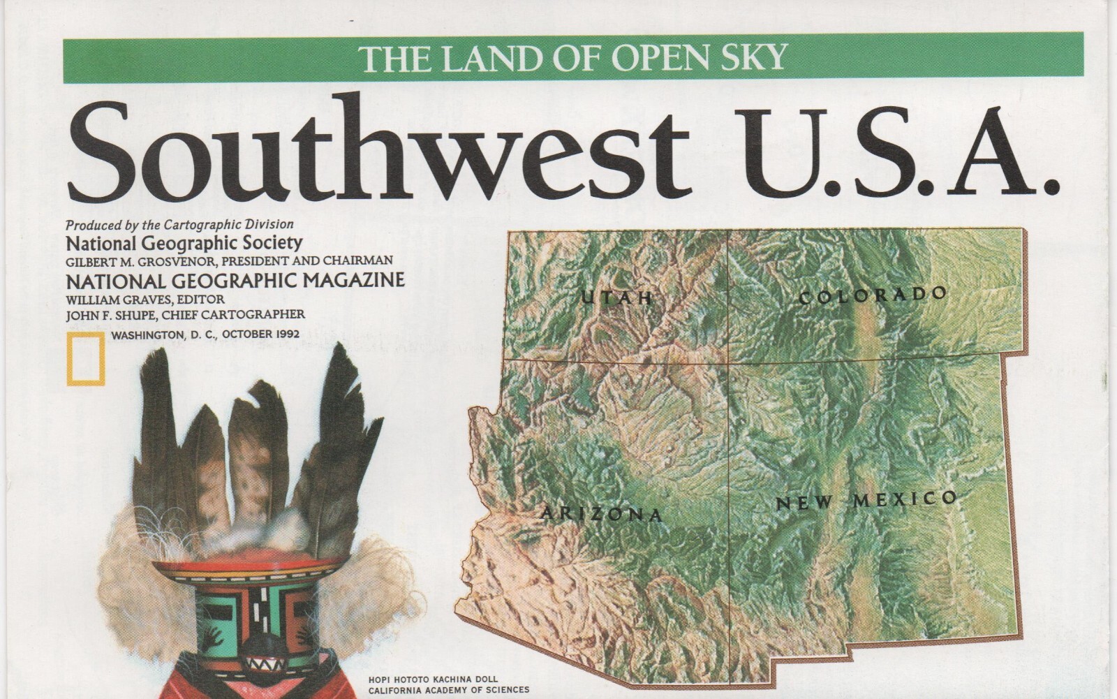 Vintage 1992 National Geographic Map of Southwest USA The Land Of Open Sky